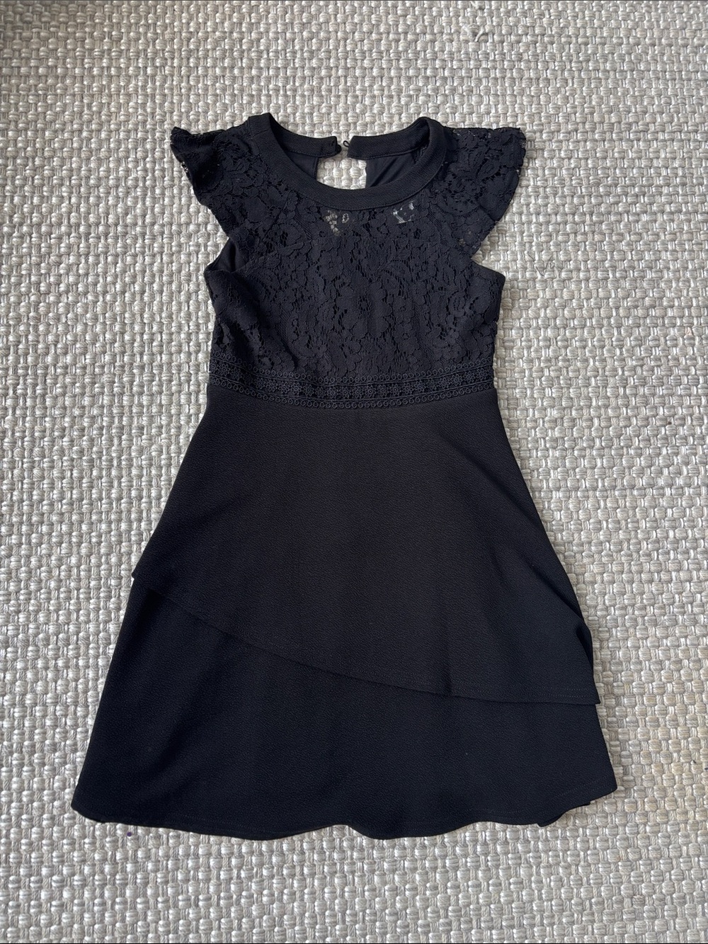 Blush Little Girls Black Lace Flutter Sleeve Dress